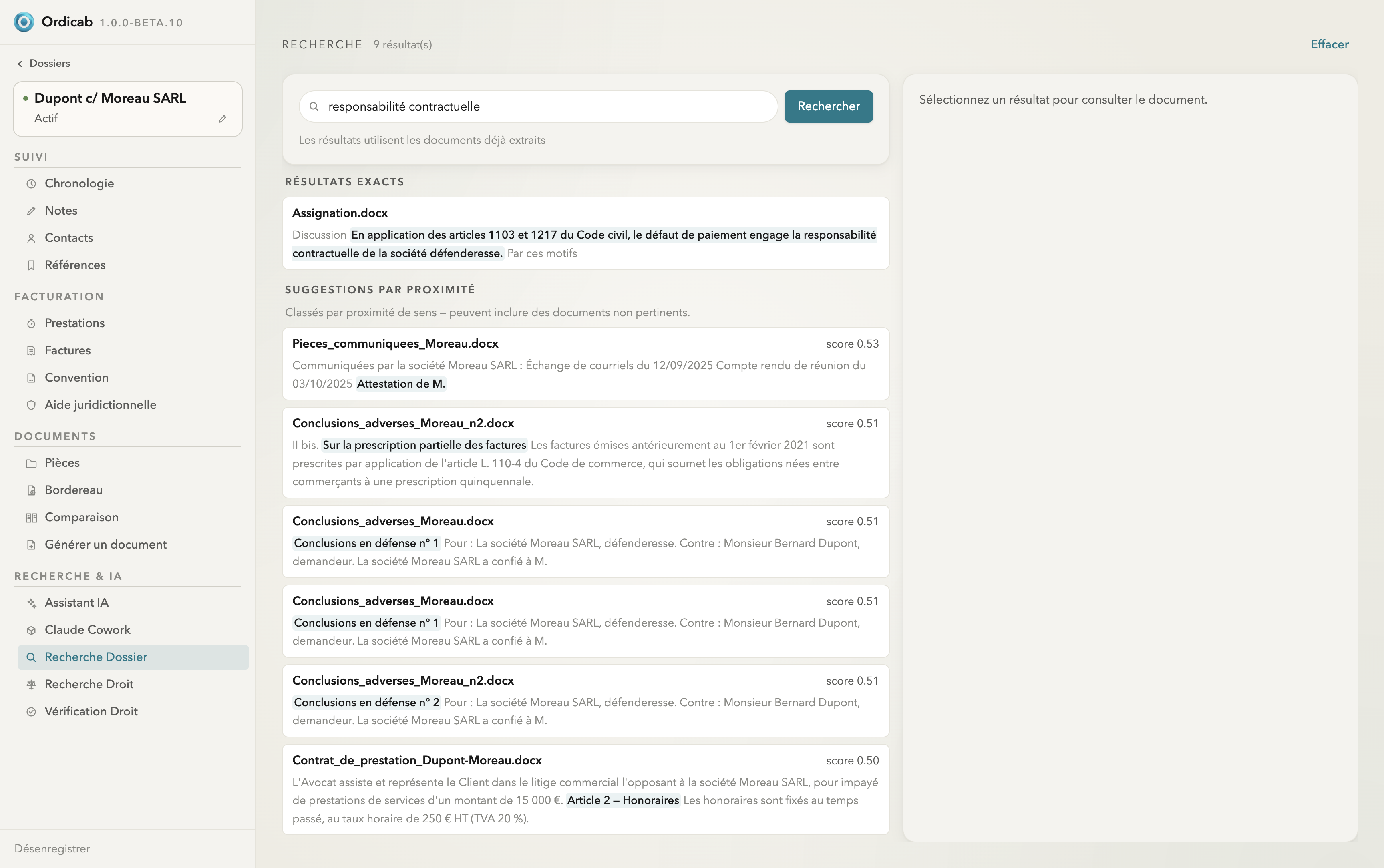 Recherche Dossier — recherche hybride limitée au dossier en cours